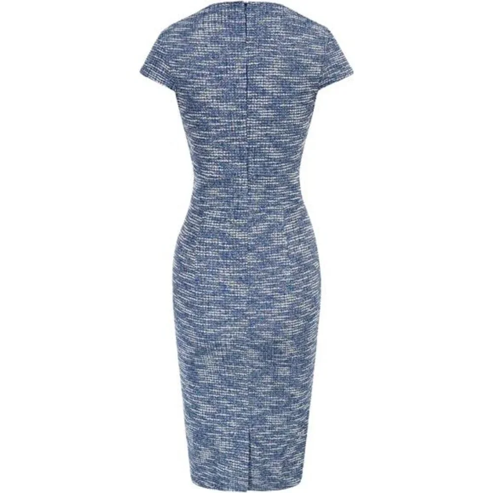Dress Women Pencil Dress Cap Sleeve Blue (Textured) - Picture 2 of 6
